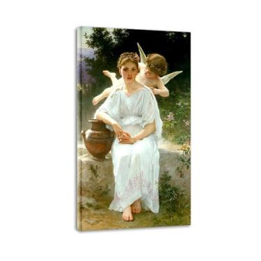 Imagem de LXURY Bouguereau. Sussurros de amor. Reprodução de pinturas famosas. Arte de parede em tela. Pôsteres e impressões. Imagem para decoração de casa 70 x 126 cm Moldura interna
