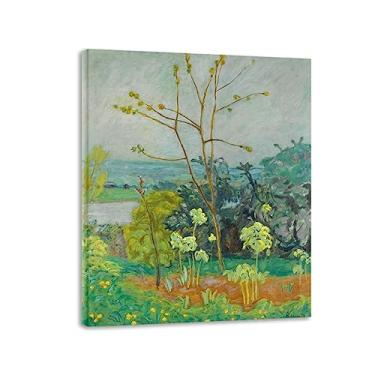 Imagem de Famous Paintings Wall Art Framed-Garden on The Banks of Seine-Print on Canvas - Reproduções prontas para pendurar - imagens para decoração de parede de sala de estar 60 x 72 cm 23.6x71.1 cm moldura
