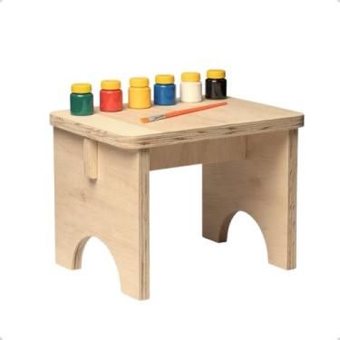 Imagem de Mesa de Arte Infantil de Madeira com 6 Tintas e Pincel, Natural
