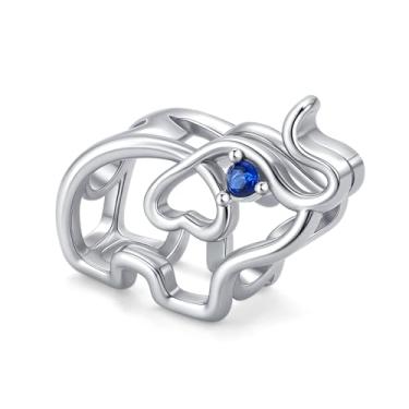 Imagem de QeenseKc Pingente de elefante fofo para amantes de animais compatível com pulseira Pandora feminina banhada a prata