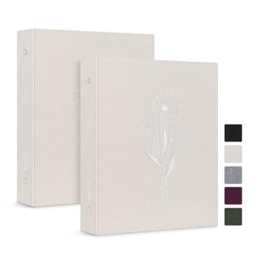 Imagem de Lanpn A5 6 fichário pequeno tamanho carta 2 pacotes, capa de linho anéis redondos de 1,9 cm comporta papel A5 para coleções de diário escolar de escritório em casa (Beige)