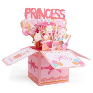 Imagem de Cartão Pop-Up Aniversário Princesa, Lindo Cartão de Felicitações 3D para Meninas Adolescentes e Mulheres Decoração Criativa para Festa de Aniversário Princesa e Presente com Envelope