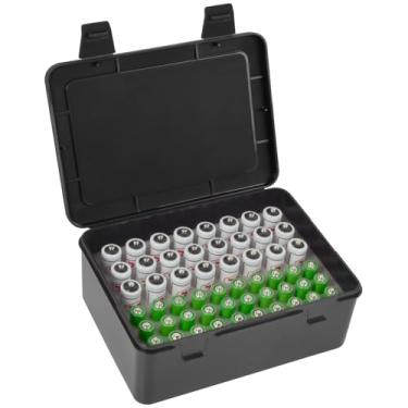 Imagem de FULLCASE Suporte organizador de armazenamento de bateria comporta 54 pilhas AA AAA, estojos de garagem, dispensador de organização de gaveta doméstica (apenas caixa) preto