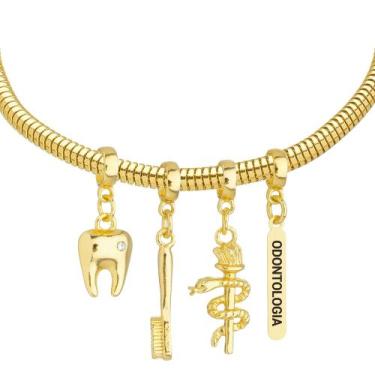 Imagem de Pulseira Profissão Odontologia Banhado a Ouro 18k - Work Semijoias, Do