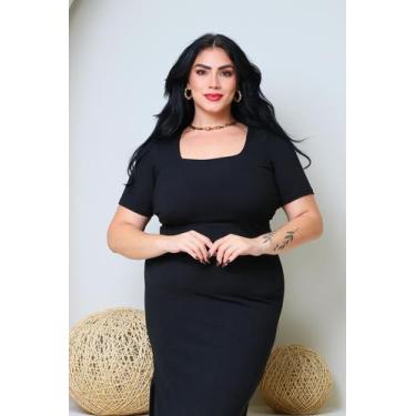 Imagem de Vestido plus size decote quedrado - mar e cel, Preto, Unico