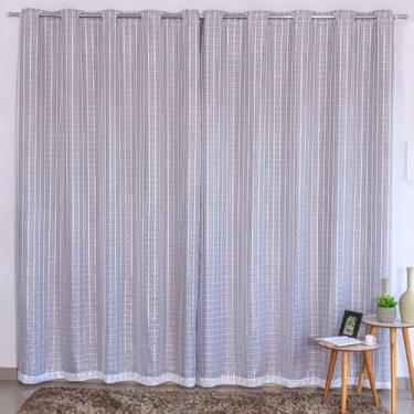 Imagem de Cortina Voil Xadrez com Forro Microfibra 3,00 X 2,50 com Ilhós Cromado