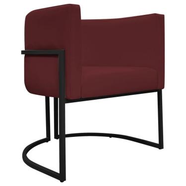 Imagem de Poltrona Decorativa Recepção Luna Base De Ferro Preta - Bordo Corino