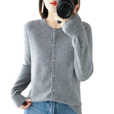 Imagem de Mulheres O-neck Cashmere Cardigan Suéter Sólido Cashmere Cardigan De Malha, En8, M