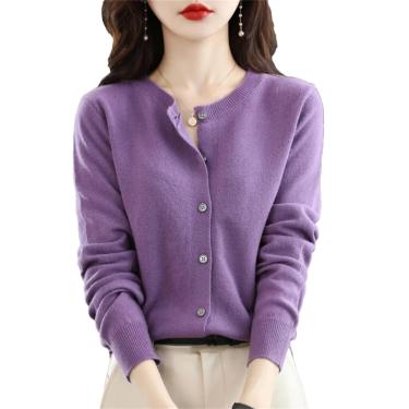 Imagem de Mulheres O-neck Cashmere Cardigan Suéter Sólido Cashmere Cardigan De Malha, En8, S