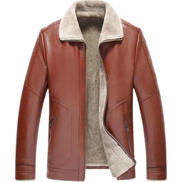Imagem de Jaqueta De Couro Masculina De Inverno Com Lã Quente Dentro Do Forro Outwear Tamanho Grande Casaco De Couro Sintético, Orange, 4XL