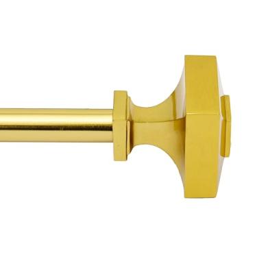 Imagem de Deco Window Haste de cortina ajustável para janelas de 45 a 111 cm (pacote com 1) mastro extensível de ferro de 0,9 cm com varões de cortina quadrados empilhados (ouro)