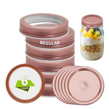 Imagem de 12 peças de tampas de conserva em ouro rosa 70 mm/2,76" com anéis, boca regular para potes de conserva, tampas divididas e anéis de material de grau alimentício, 100% ajustado e hermético para frascos