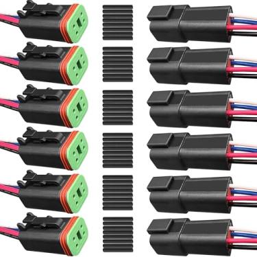 Imagem de SDYYDS Pacote com 6 conectores impermeáveis DT de 4 pinos 16 AWG com tubos termorretráteis - conectores elétricos automotivos macho fêmea de 2 fios para carro, caminhão, barco ao ar livre