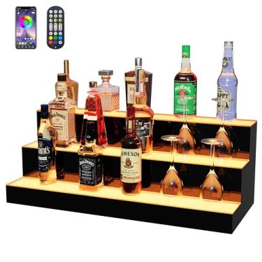 Imagem de MESAlLUP Prateleiras de barra de exibição de garrafa de licor iluminada LED com controle remoto, acessórios de barra de iluminação multicolorida de 3 níveis de 76 cm para uso doméstico, taberna, festa