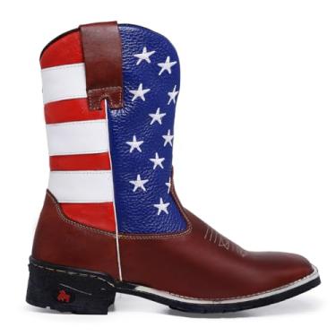 Imagem de Bota Texana Country Masculina Cano Longo Marrom Americana Bico Quadrado (Marrom, BR, Adulto, Numérico, 38)