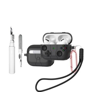 Imagem de [4 em 1] Capa fofa SKPY compatível com AirPods com chaveiro, cordão e kit de caneta de limpeza, design engraçado de jogador de jogos de silicone macio, capa à prova de choque para mulheres e homens