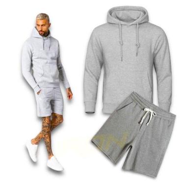 Imagem de Kit Conjunto Blusa CANGURU + Bermuda Short MOLETOM Academia Frio MASCU