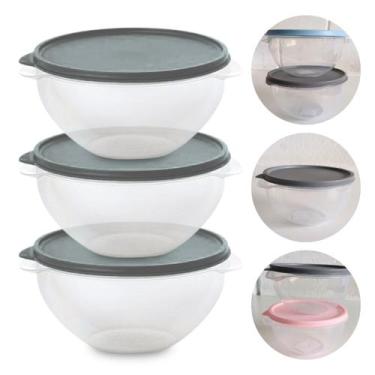 Imagem de Kit 3 Pote de Plástico Hermético 500ml Marmita C/ Tampa Bowl Redondo T