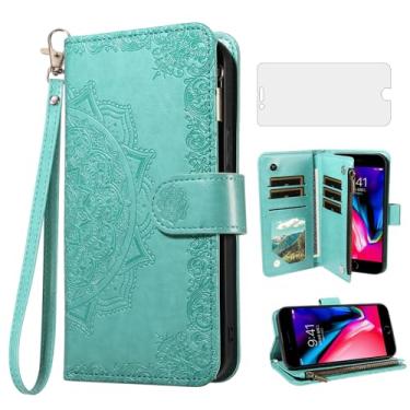 Imagem de Asuwish Capa de telefone para iPhone 7plus 8plus 7/8 Plus capa carteira celular com protetor de tela de vidro temperado e flor flip porta-cartão de crédito suporte para celular i Phone7s 7s + 7+ 8s 8+