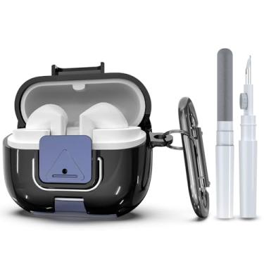 Imagem de Wacanc Capa protetora para Samsung Galaxy Buds 3/3 Pro com clipe de bloqueio seguro, design de suporte de telefone, proteção total à prova de choque, capa de TPU com mosquetão e kit de limpeza (preto)