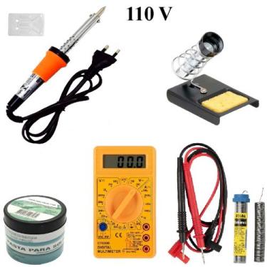 Imagem de Kit Ferro De Solda Multímetro Suporte Pasta Tubete 30W 110V Cód. 615 -