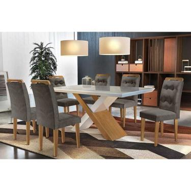 Imagem de Sala de Jantar Completa Imperatriz Tampo Madeirado c/ Vidro Canto Curvo 180x90cm e 6 Cadeiras Imperatriz Imbuia/Grafite - Rufato