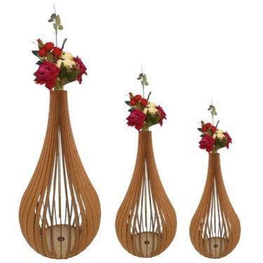 Imagem de Vaso de Chão Decorativo Grande CAPADÓCIA MDF - LENOBRE, MDF CRU, Kit c