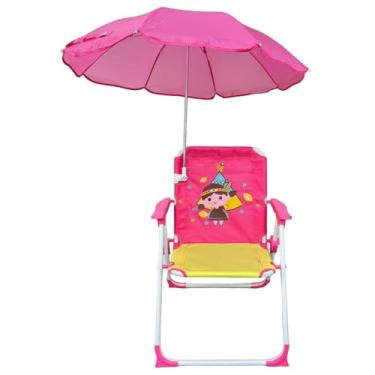 Imagem de Cadeira de praia infantil com guarda-chuva, cadeira de exterior dobrável e removível com dossel e padrão de desenho animado portátil para praia, piscina, parque, jardim, quintal, menina, cadeiras
