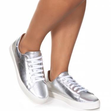 Imagem de Tênis Feminino Em Couro Legítimo - Alice Monteiro, Prata, 38
