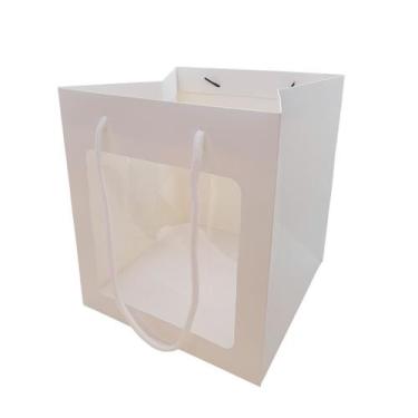 Imagem de Sacola de Papel com visor de PVC - Branca - 16x20x16 - 1 unidade - Riz