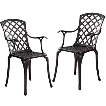 Imagem de Withniture Cadeiras De Pátio De Alumínio Fundido De 2 Peças, Conjunto De 2 Cadeiras De Bistrô Para Todos Os Climas, Cadeiras De Jantar De Metal Ao Ar Livre Com Braços Para Jardim Externo, Deck, Bronze