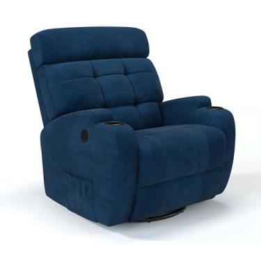 Imagem de Poltrona do Papai Reclinável Elétrica Giratória e Balanço em Bouclé Massagem (Azul Dennin)
