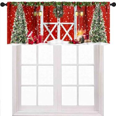 Imagem de Saia vermelha de Natal para cozinha, flocos de neve de inverno, flocos de neve, festa de ano novo, pequena janela curta, tratamentos para quarto, café, sala de estar, 1 peça, 137 x 45 cm