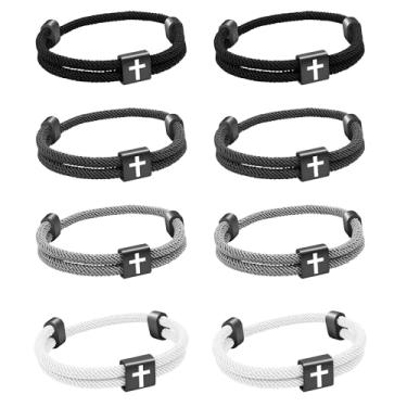 Imagem de Pulseira de corda cruzada de Jesus Cristão, 8 peças, pulseira de cordão trançado para homens e mulheres, conjunto de pulseiras náuticas de praia para surfe e praia, conjunto de presentes para esportes