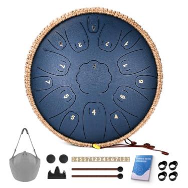 Imagem de Natraldrum Tambor de língua de aço, bateria de 33 cm com 15 notas, instrumentos de bateria manual em C para crianças e adultos, tambor de aço com musicbook, marretas de bateria e bolsa de transporte