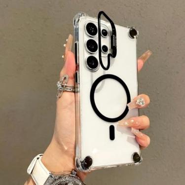 Imagem de Capa para Samsung A56 com suporte de carregamento sem fio transparente de luxo (para Samsung A56/preto)