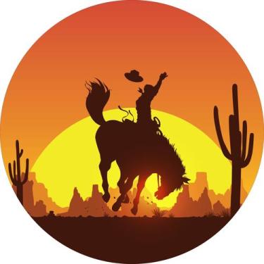 Imagem de Painel de Tecido Sublimado Redondo Cowboy Faroeste Por Do Sol c/ Elást