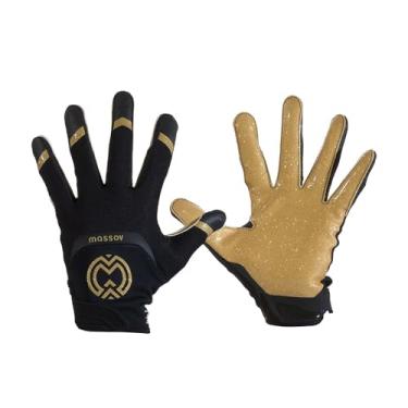 Imagem de MASSOV Luvas de futebol masculinas EVO2 – Luvas de futebol adesivas com palmas ProTac, malha e malha esportiva 4D para ajuste Elite e respirabilidade superior – Preto e dourado, grande