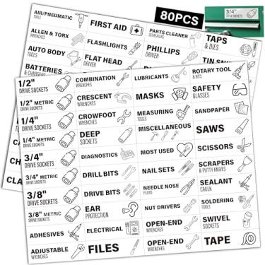 Imagem de Etiquetas magnéticas de organização da caixa de ferramentas, 80 etiquetas organizadoras de caixa de ferramentas, adesivos magnéticos de 7,9 cm x 2,5 cm, acessórios para caixa de ferramentas, etiquetas
