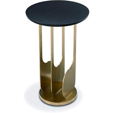 Imagem de BlvdEi8ht Mesa lateral Erin – mesa de canto moderna com base de aço inoxidável 304 e latão brilhante, tampo de madeira, qualidade comercial