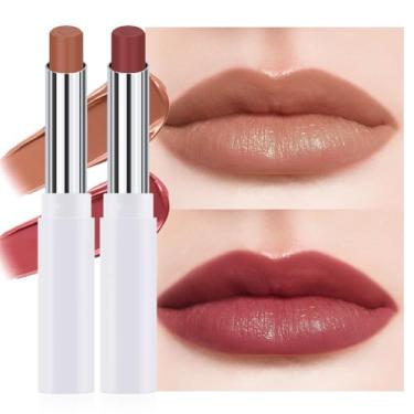 Imagem de HHLTOH 2 batons hidratantes coloridos – Protetor labial fosco hidratante à prova d'água para mulheres, cor natural cremosa para lábios secos, acabamento fosco macio (2# canela marrom nude e 6