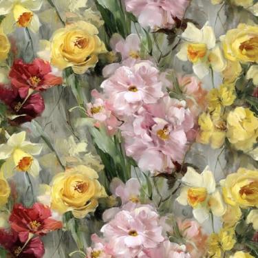 Imagem de Amiya Papel de parede floral para pintura a óleo colorida, papel de contato de flores para armários vintage removível autoadesivo Boho papel de parede para casa 43 x 1222 cm