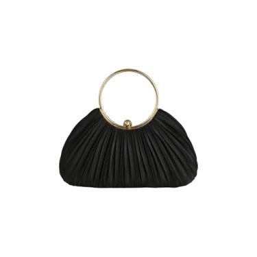 Imagem de QWINEE Bolsa feminina em forma de concha franzida mini bolsa transversal elegante para noite com alça de corrente, Preto liso, One Size