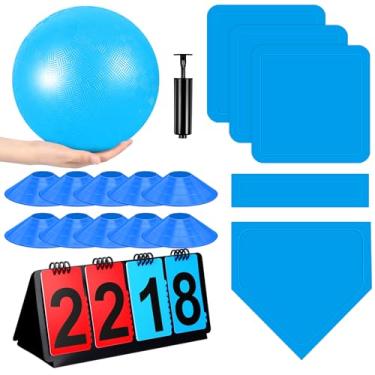 Imagem de Jenaai Conjunto de 18 peças de kickball esportivo inclui bola de playground, 5 bases de borracha para jogar para baixo, bolsa de rede para placar, 10 cones de linha suja para adultos, jogo de quintal