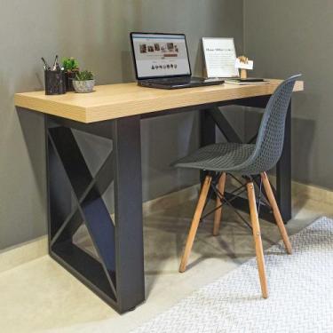 Imagem de Escrivaninha Com Tampo Tamburato e Pés em X Artany Tokyo Cor Carvalho 