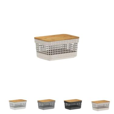 Imagem de Caixa Organizadora Armário Tampa Bambu 20Cm - Bege