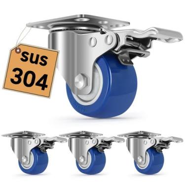 Imagem de Rodas Caster Wheels Nefish em aço inoxidável de 5 cm com freio, 4 peça