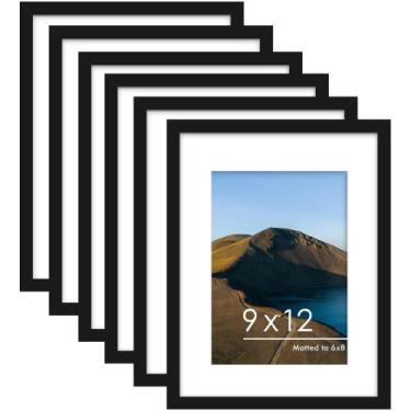 Imagem de Conjunto de 6 porta-retratos PEALSN pretos 9x12 para parede/mesa