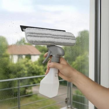 Imagem de Rodo Limpa e Seca Vidro Rodinho Borrifador Com Recipiente Pulverizador