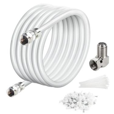 Imagem de Cabo coaxial Elecan RG6 15 pés com blindagem quádrupla de 3 GHz branco